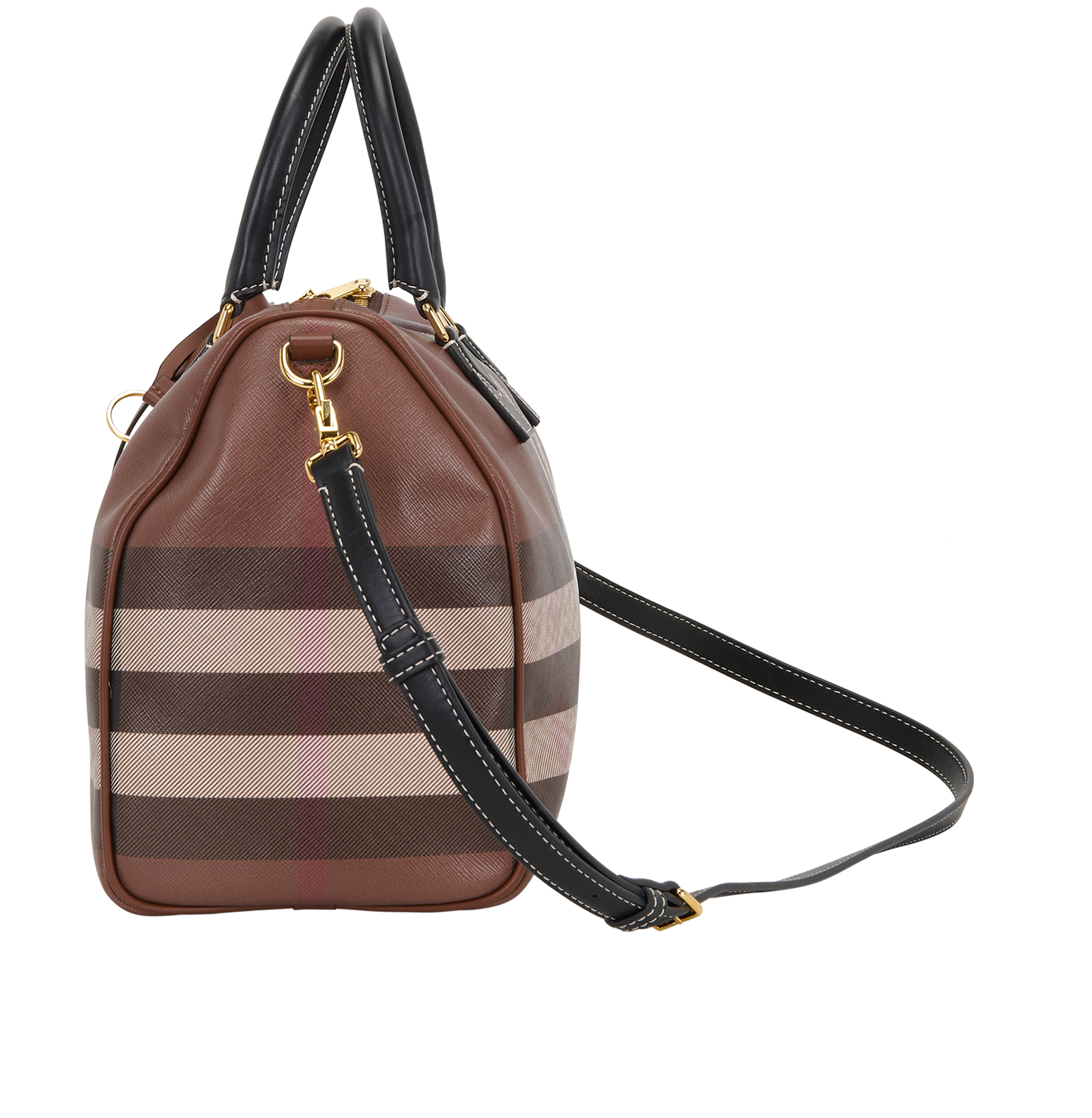 Medium Check Bowling Bag, &pound;650, Handbags, Brown, Canvas, Bottom view